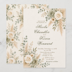 Invitación Elegante Ceremonia Floral Neutral