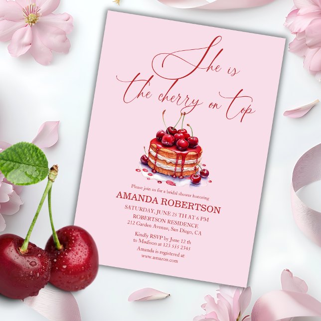 Invitación Elegante cereza rosa en la ducha de novia más alta (Subido por el creador)