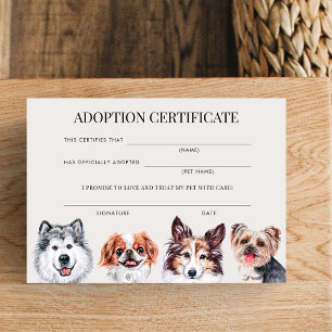 Invitación Elegante certificado de adopción de perro con acua