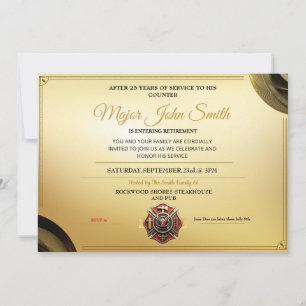 Invitación Elegante certificado de oro de retiro de bombero
