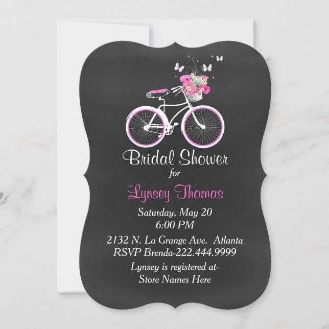 Invitación Elegante Chalkboard Bridal Bike Shower (Anverso)
