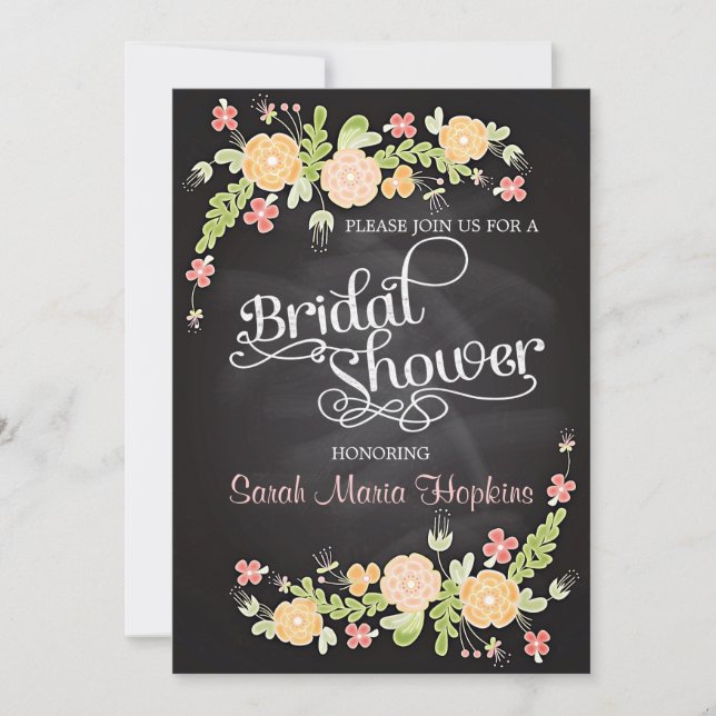 Invitación Elegante Chalkboard Floral Moderna Ducha Bridal (Anverso)
