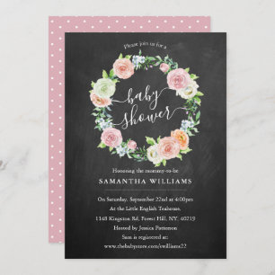 Invitación Elegante Chalkboard Floral Wreath Baby Shower