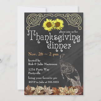 Invitación Elegante Chalkboard Turquía Sunflowers Thankding