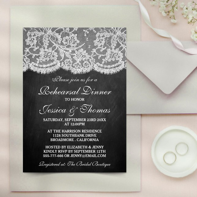 Invitación Elegante Chalkboard y Boda de encaje Cena (Subido por el creador)