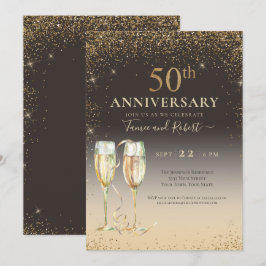 Invitación Elegante Champagne con Brillo Dorado 50 Aniversari