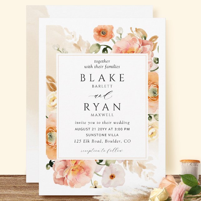 Invitación Elegante Champagne, Crema, Boda Botánico Peach (Subido por el creador)
