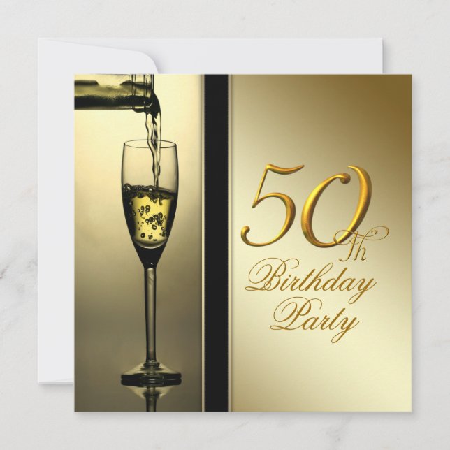 Invitación Elegante Champagne de Oro 50 cumpleaños (Anverso)