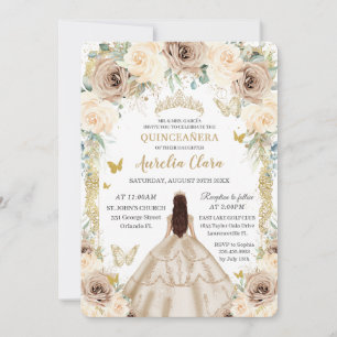 Invitación Elegante Champagne Floral Vintage Gold Quinceañera