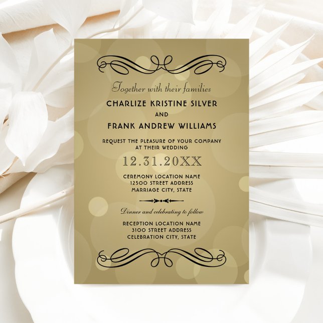 Invitación Elegante Champagne Gold y Boda negro (Subido por el creador)