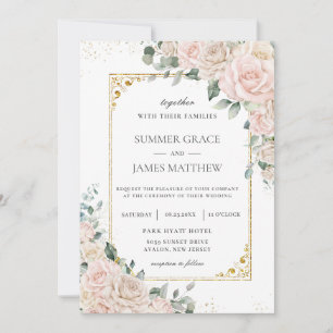 Invitación Elegante Champagne Rubor Boda Floral
