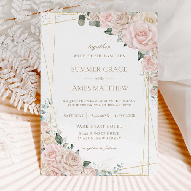 Invitación Elegante Champagne Rubor Boda Floral (Subido por el creador)