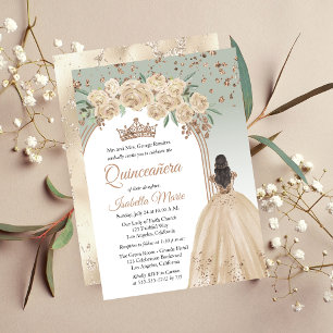 Invitación Elegante champagne   Sage Floral Quinceañera Fiest