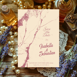 Invitación Elegante Champagne y Mármol Rosa Ahorra la Fecha