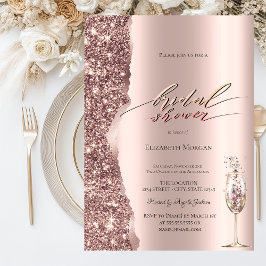 Invitación Elegante champán con guión de purpurina de oro ros