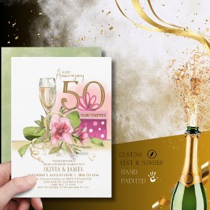 Invitación Elegante champán de aniversario de bodas de oro 50