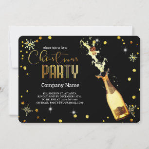 Invitación Elegante Champán de Lujo de Navidad Negro