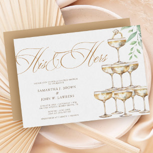 Invitación Elegante champán dorado ducha de parejas modernas