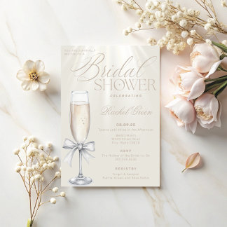 Invitación Elegante Champán y Bow Bridal Shower