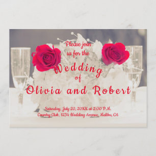 Invitación Elegante champán y rosas rojas