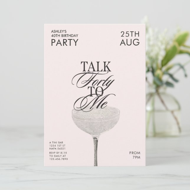 Invitación Elegante charla cuarenta cumpleaños (Anverso de pie)