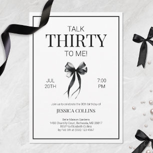 Invitación Elegante charla en blanco y negro 30 para mí cumpl