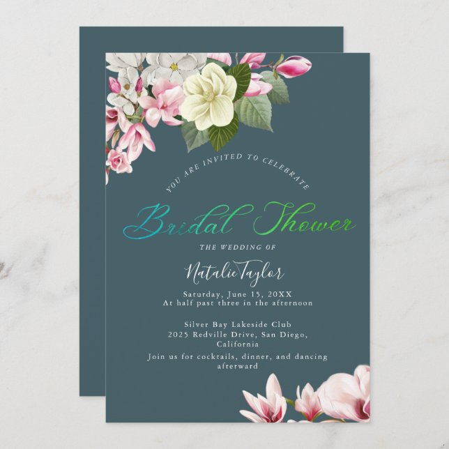 Invitación Elegante Charm Dark Sage Bridal Shower Invitacione (Anverso / Reverso)