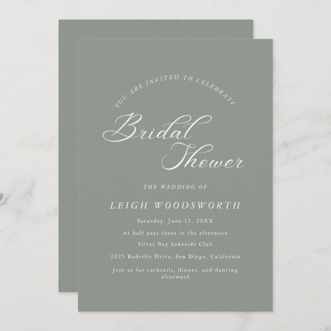 Invitación Elegante Charm Dark Sage Bridal Shower Invitacione (Anverso / Reverso)
