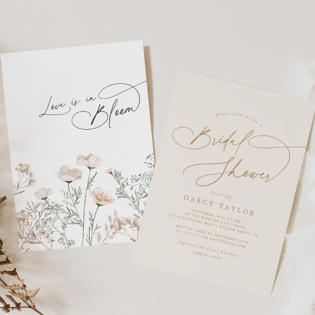 Invitación Elegante Charm Ivory Gold Wildflower Bridal Shower (Elegant Charm Ivory Gold Wildflower Bridal Shower Invitation)