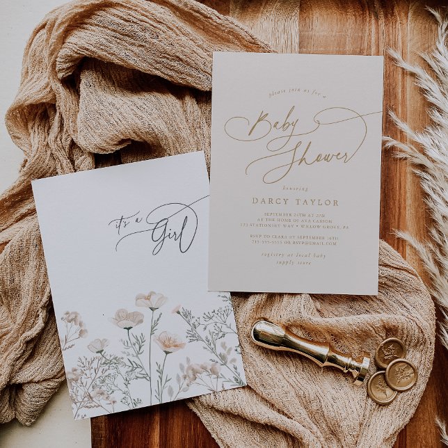 Invitación Elegante Charm Ivory Wildflower Baby Shower (Elegant Charm Ivory Wildflower Baby Shower Invitation)