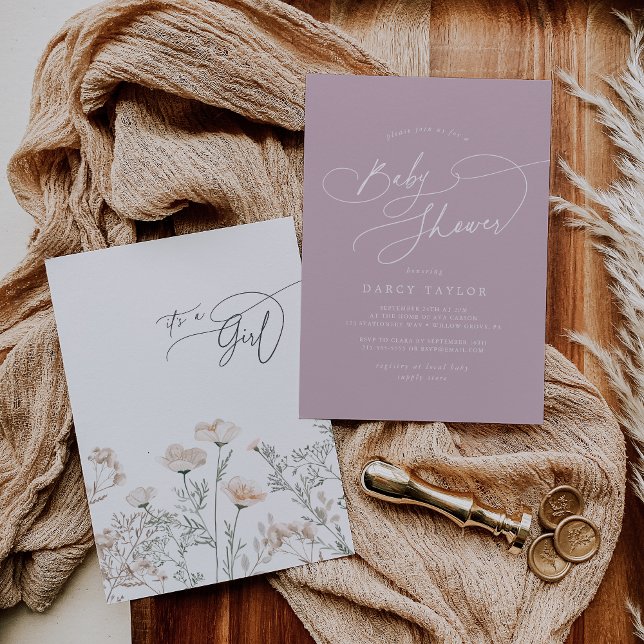 Invitación Elegante Charm Pink Wildflower Baby Shower (Elegant Charm Pink Wildflower Baby Shower Invitation)