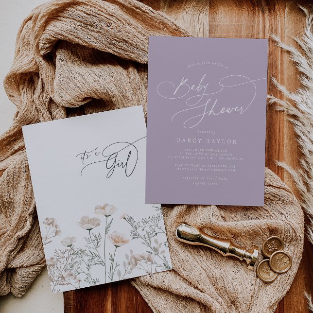 Invitación Elegante Charm Purple Wildflower Baby Shower (Elegant Charm Purple Wildflower Baby Shower Invitation)