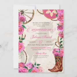 Invitación Elegante Charro Rosa Rosa Occidental Boots Quincea