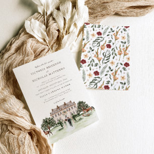 Invitación Elegante Chateau   Boda de Mansión Inglesa al Acua
