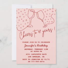 Invitación Elegante Cheers Rosados Champagne 41 cumpleaños