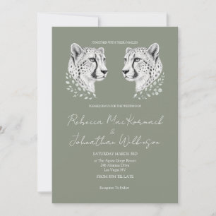 Invitación Elegante Cheetah Verde Salvia Botánico Moderno Nat