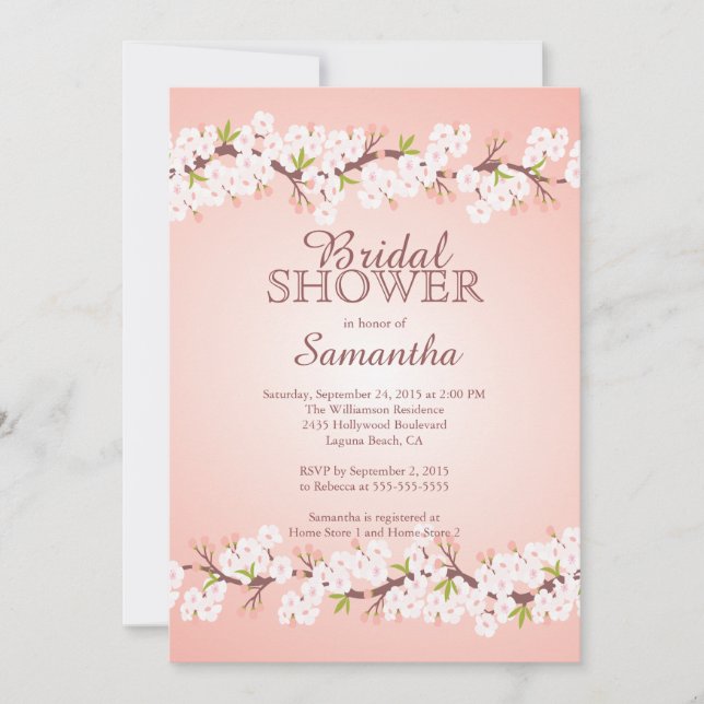 Invitación Elegante Cherry Blossom Bridal Shower (Anverso)