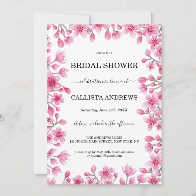 Invitación Elegante Cherry Blossom Floral Border Bridal Showe (Anverso)