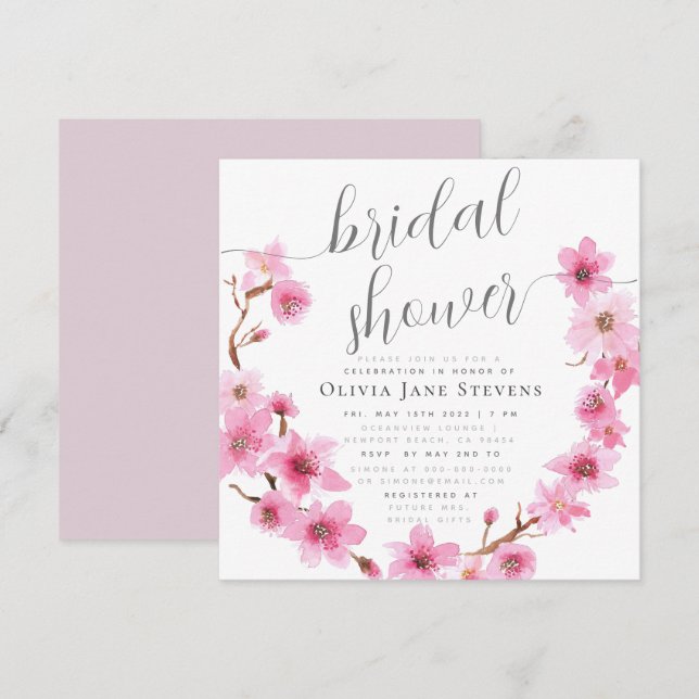 Invitación Elegante Cherry Blossom Floral Wreath Bridal Ducha (Anverso / Reverso)