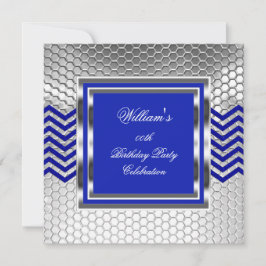 Invitación Elegante Chevron Blue Silver Fiestas de cumpleaños