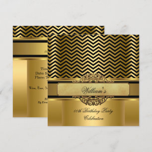 Invitación Elegante Chevron Dorado Raya Negra Fiesta de Cumpl