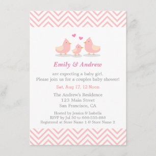 Invitación Elegante Chevron Rosa Pajarito Baby Shower