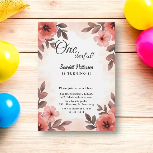 Invitación Elegante Chic Aquarela Floral Rústico Cumpleaños 1 (Subido por el creador)
