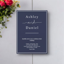 Elegante Chic Azul Marino Blanco Boda Simple Moder