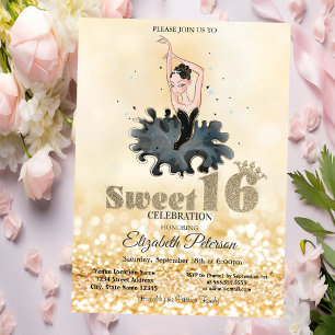 Invitación Elegante Chic Bailarina Dorado Brillo Bokeh Dulces