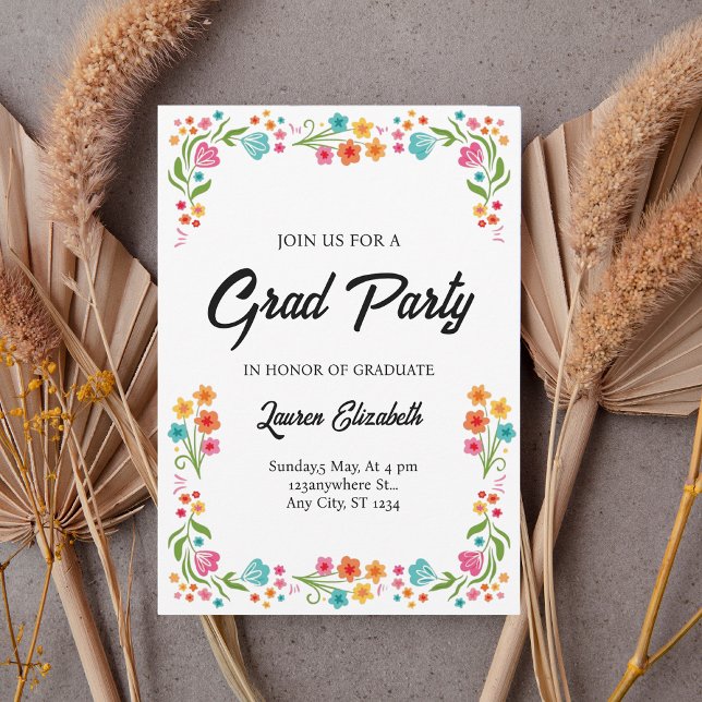 Invitación Elegante chic boho flores brillantes salvajes grad (Subido por el creador)