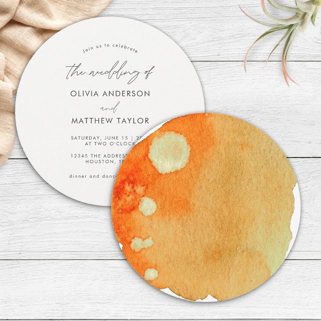 Invitación Elegante Chic Boho Naranja Quemada Acuarela Boda (Front/Back)