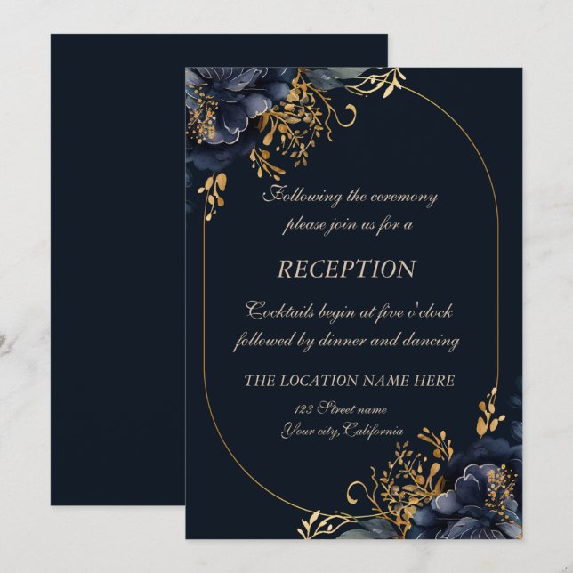 Invitación Elegante Chic Flores Azules Marinos (Anverso / Reverso)