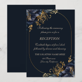 Invitación Elegante Chic Flores Azules Marinos