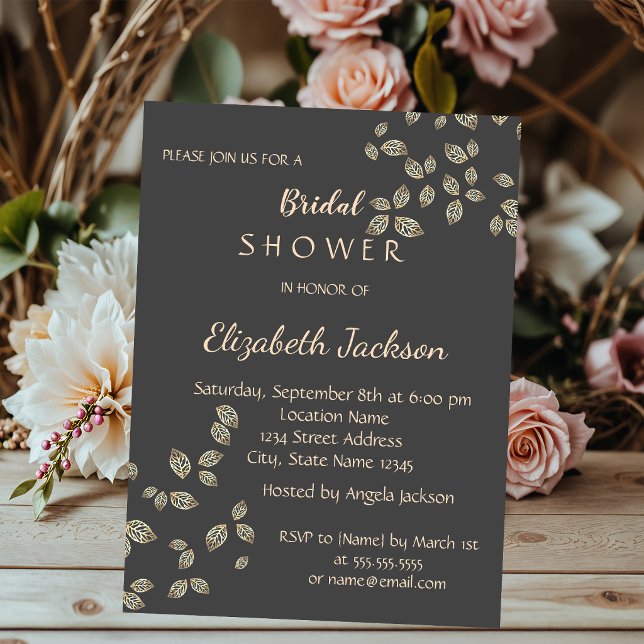 Invitación Elegante Chic Hojas de Oro Despedida de Soltera (Subido por el creador)